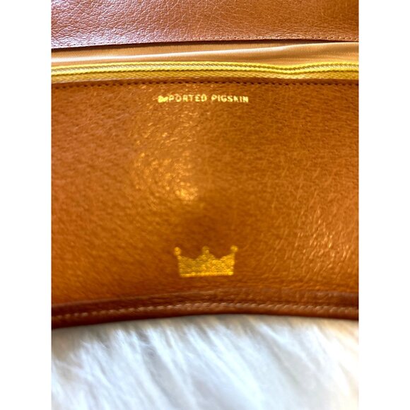 Vtg Antique Pigskin Leather Wallet With Gold-Tone Frame & Crown Detail Clutch - Picture 6 of 12
